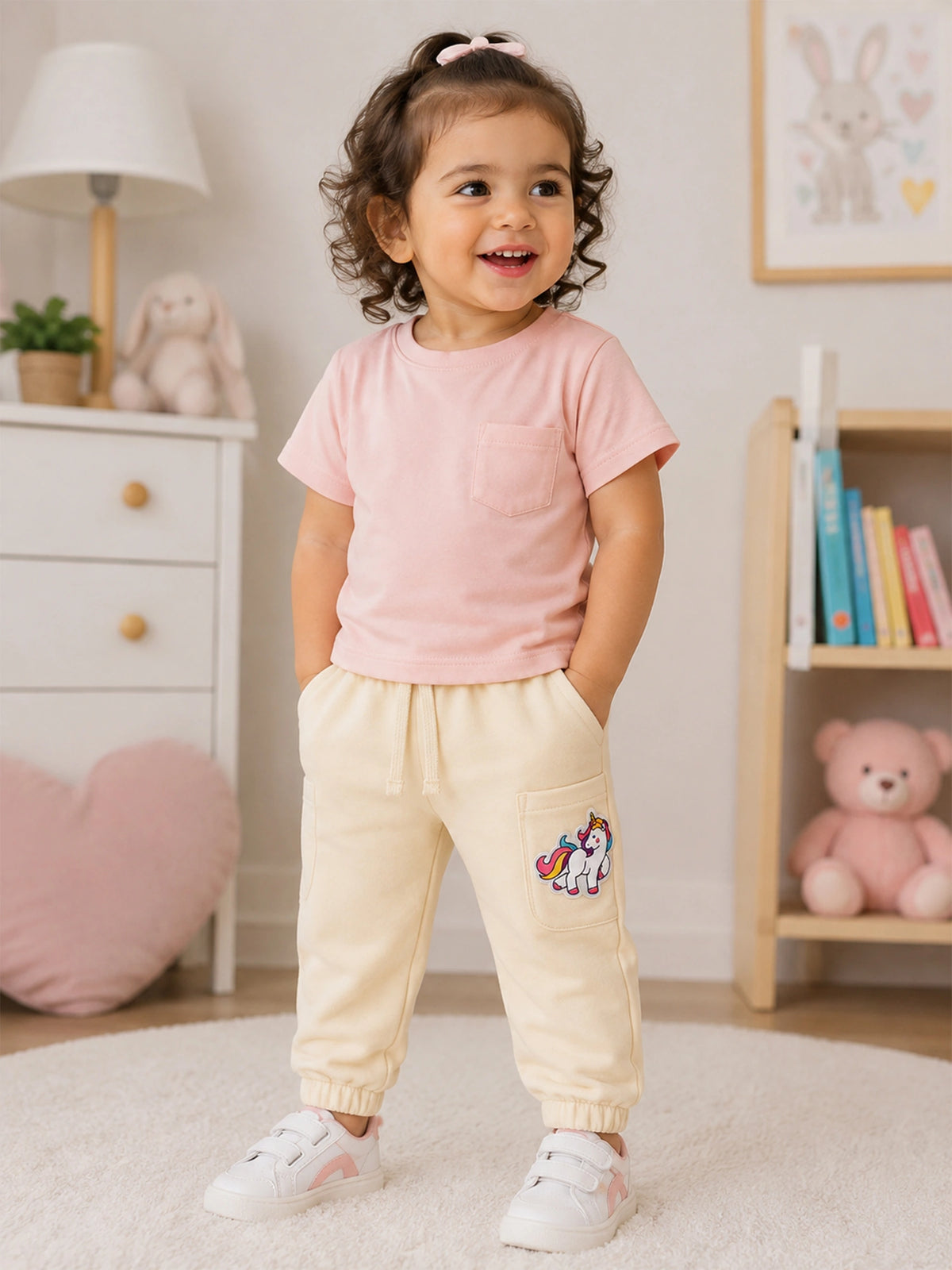 Baby Girls French Terry Cotton Track Pant with Regular Fit for Casual Wear, Jogger Styling and Everyday Comfort
