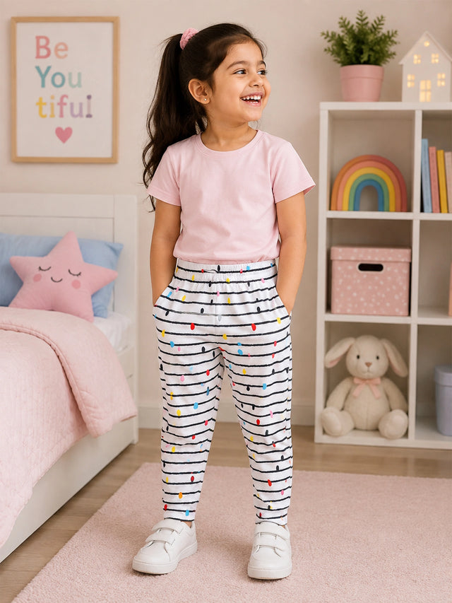 Girls 100% Cotton Printed Track Pant with Side Pockets and Regular Fit Jogger Styling for Comfortable Kids Activewear
