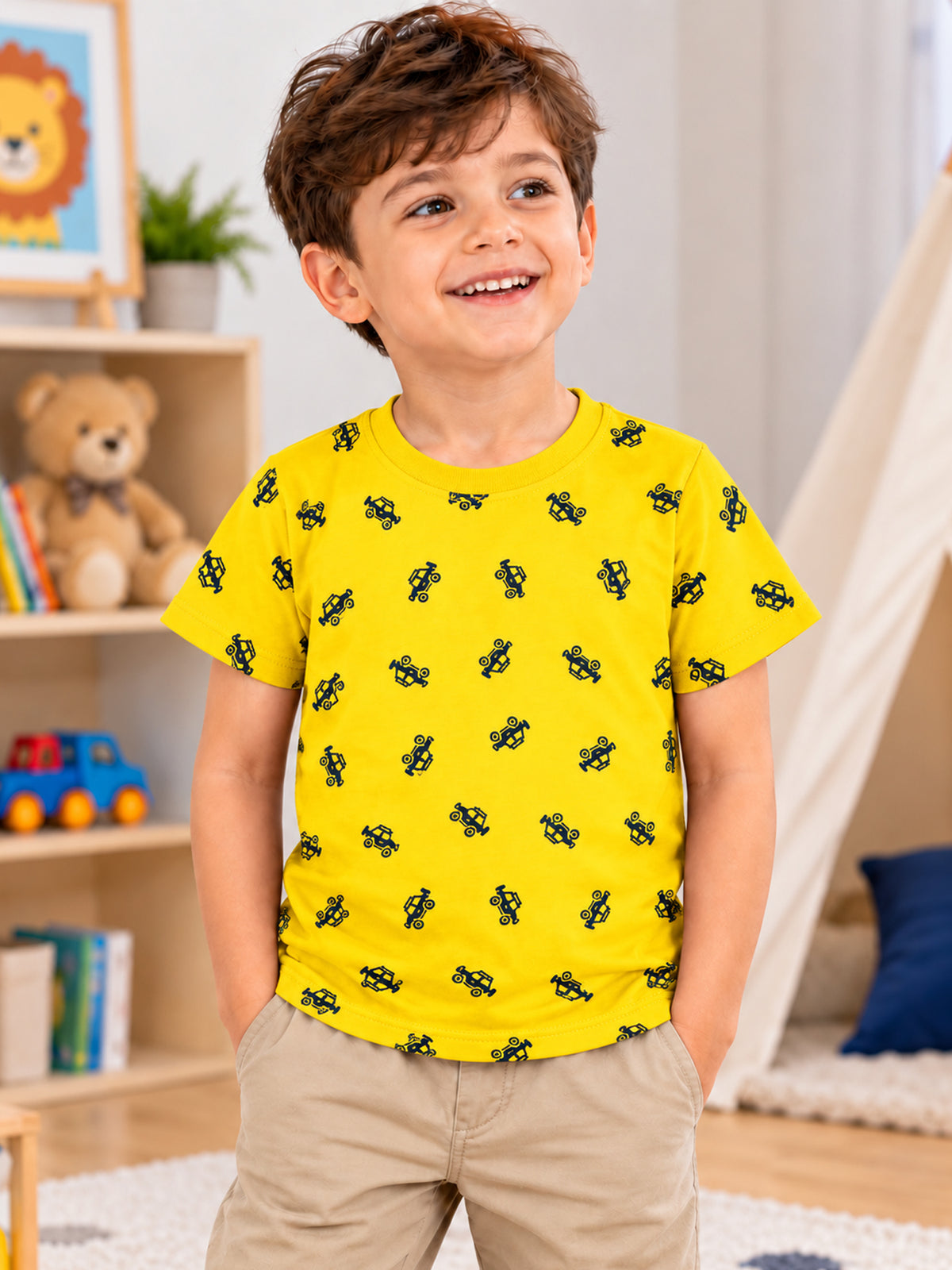 Baby Boys 100% Cotton Round Neck Half Sleeve Printed T-Shirt with Breathable Fabric and Regular Fit - Pack of 1