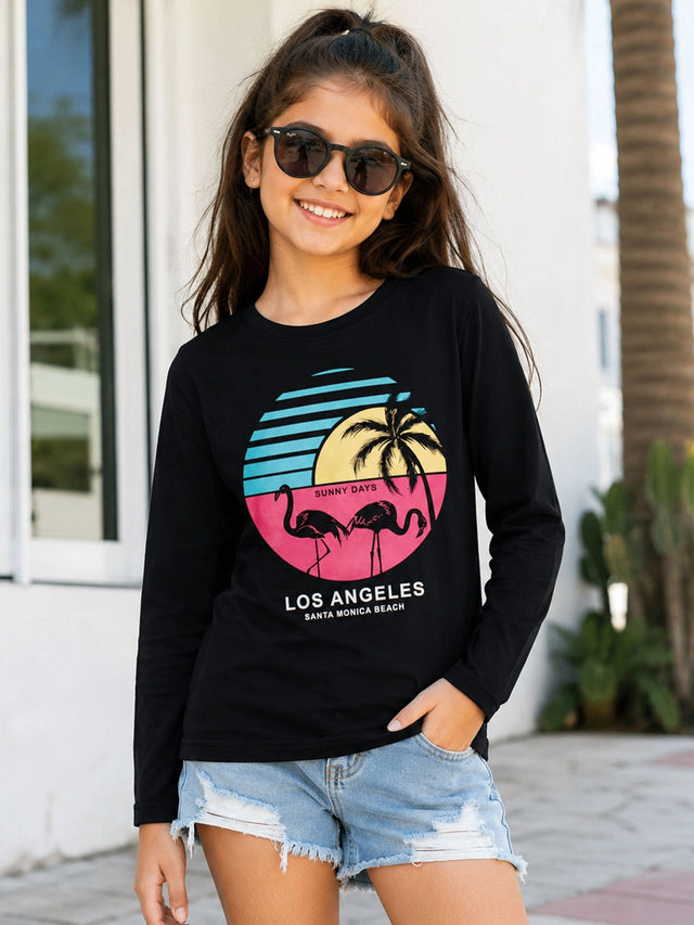 Girls Round Neck Full Sleeves Printed T-Shirt with Casual Styling, Easy Movement and Comfortable Regular Wear Appeal