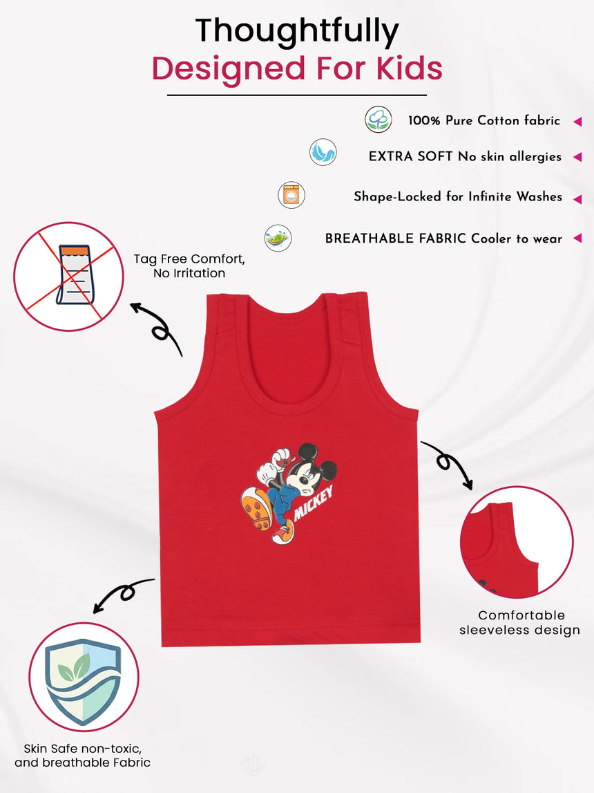Boys Mickey & Friends Vest Round Neck Sleeveless Pack of 3