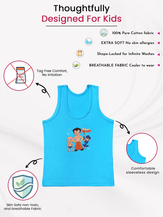 Boys Chotta Bheem Vest Round Neck Sleeveless Pack of 6 - Bodycare