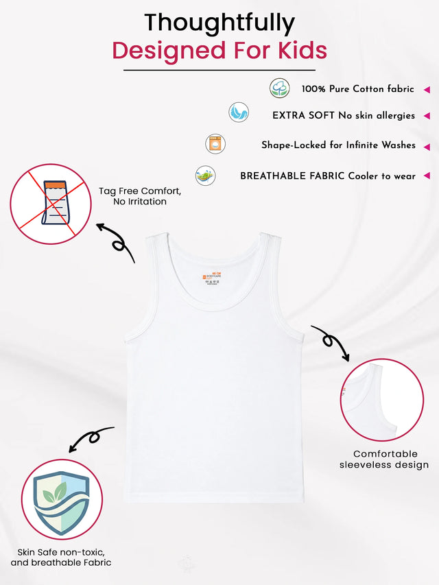 Boys GOTS Certified Organic Cotton Sleeveless Vest with Round Neck, Breathable Skin Friendly Innerwear Comfort - Pack of 2