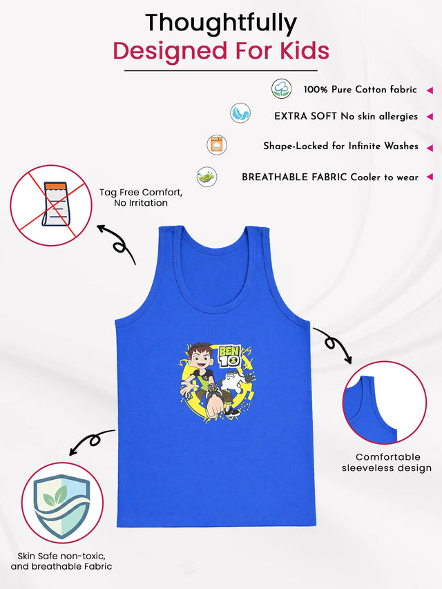 Boys Benten Innerwear Vest 100% Cotton Regular Fit Skin Friendly Lightweight Sleeveless for Everyday Comfort - Pack of 3