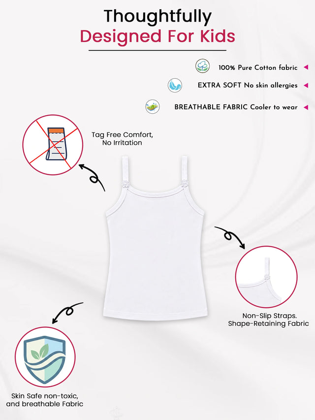 Girls Sleeveless Vest Camisole Design for Comfortable Everyday Innerwear Essentials and Regular Use - Pack of 6