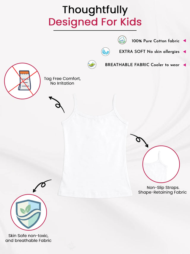 Girls Innerwear Vest Camisole for Everyday Innerwear Comfort, Easy Layering and Regular Use - Pack of 3