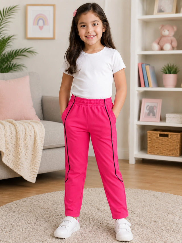 Girls 100% Cotton Solid Track Pant with Side Pockets and Regular Fit Jogger Styling for Comfortable Kids Activewear