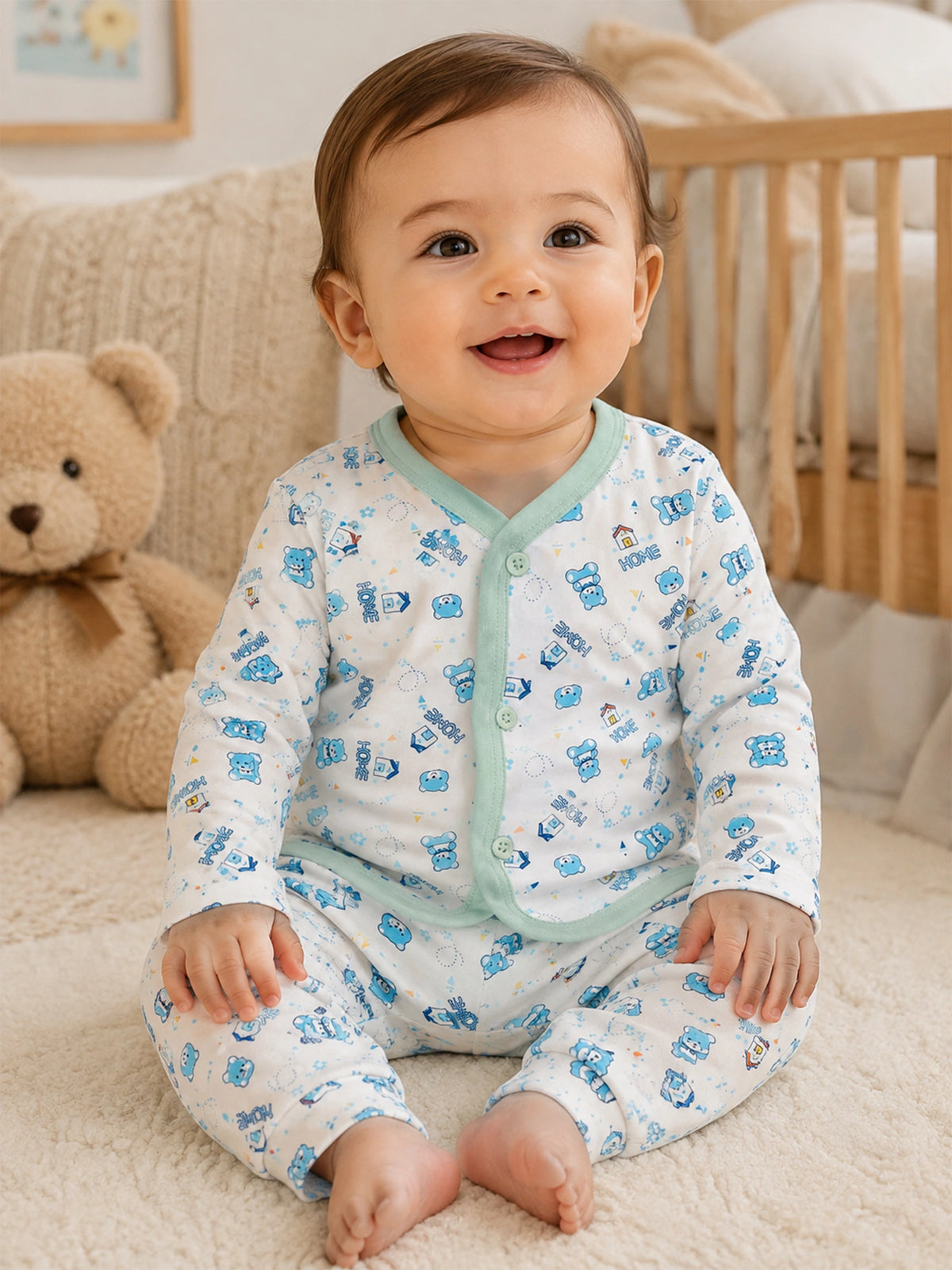 Unisex Baby Cotton Printed Top and Pyjama Set with Soft Comfort, Coordinated Nightwear Style and Everyday Ease