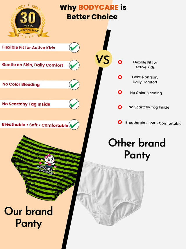 Girls 100% Cotton Panty Innerwear with Inner Elastic for Everyday Comfort and Easy Regular Use - Pack of 3
