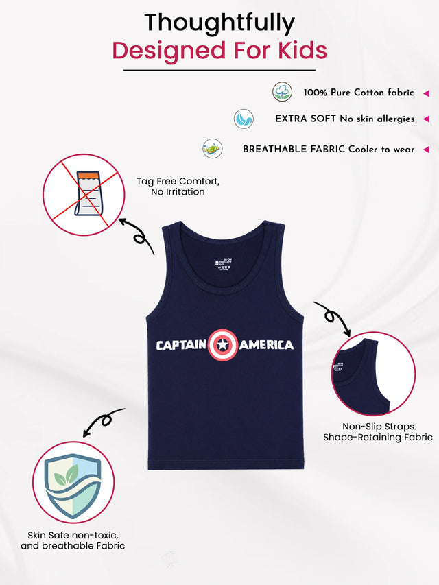 Boys Avengers Innerwear Vest Round Neck Sleeveless for Everyday Innerwear Comfort, Easy Layering and Regular Use - Pack of 6