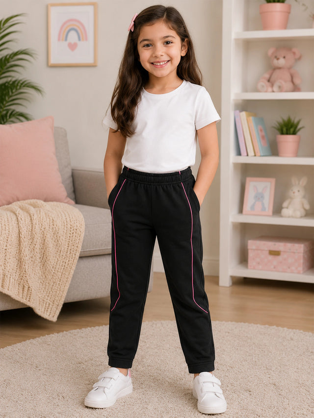 Girls 100% Cotton Solid Track Pant with Side Pockets and Regular Fit Jogger Styling for Comfortable Kids Activewear