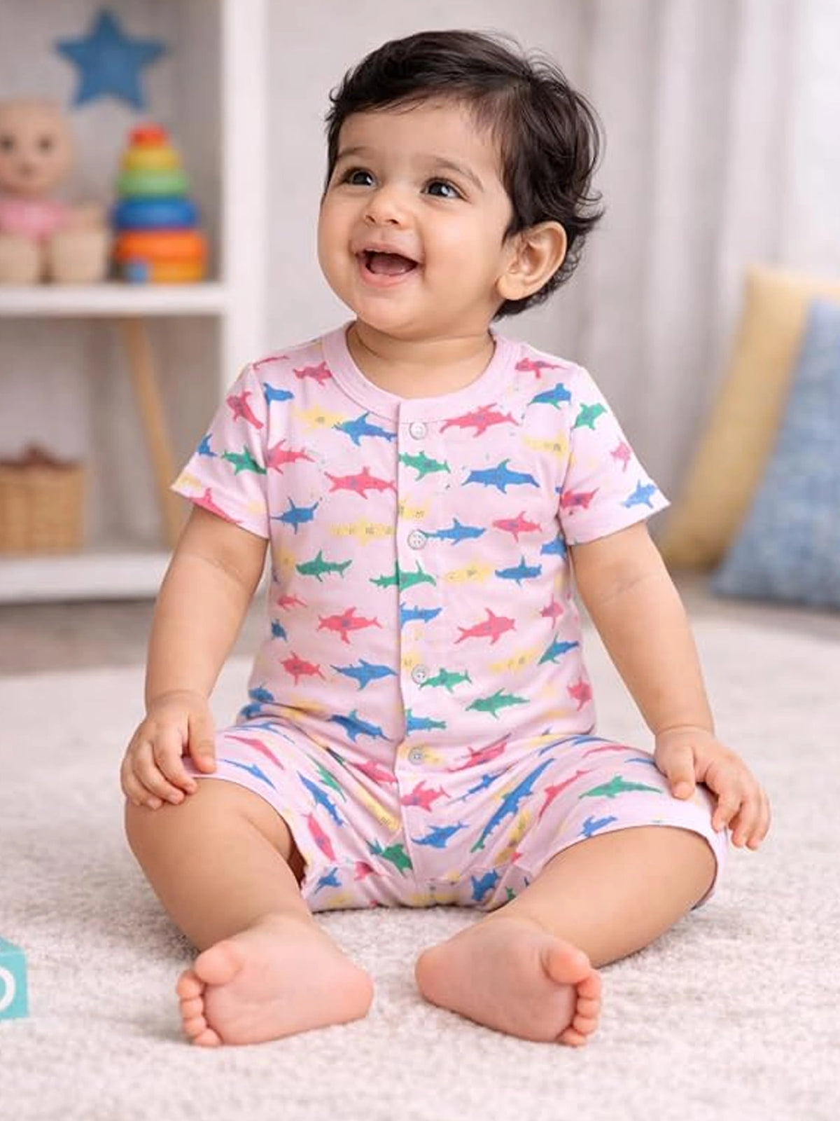 Unisex Baby 100% Cotton Half Sleeve Romper with Onesie Styling and Comfortable Baby Sleepwear Use for Regular Babywear