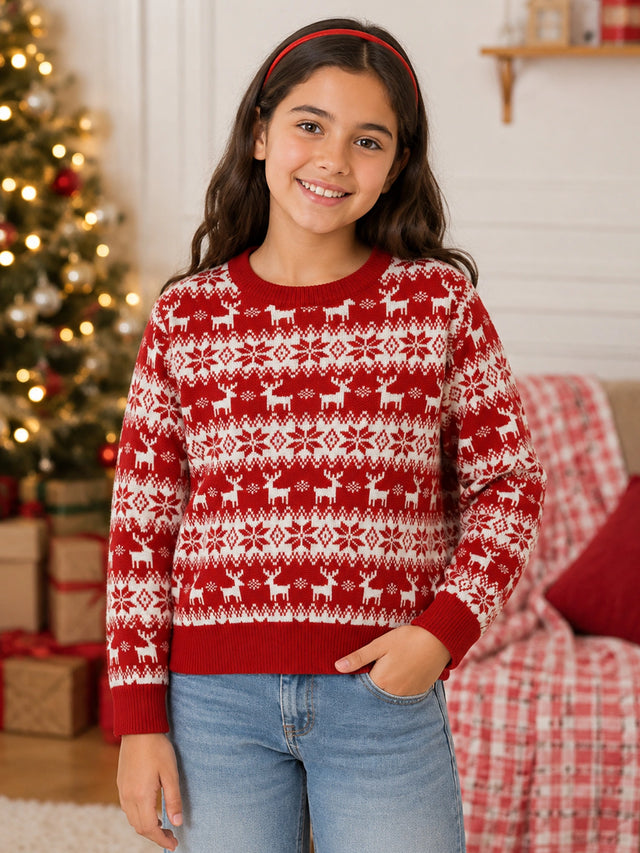 Girls Round Neck Full Sleeves Sweater with Comfortable Winter Wear Styling, Everyday Comfort and Casual Use