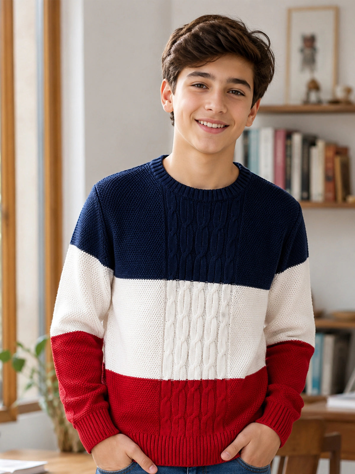 Boys Round Neck Full Sleeves Sweater with Comfortable Winter Wear Styling, Everyday Comfort and Casual Use