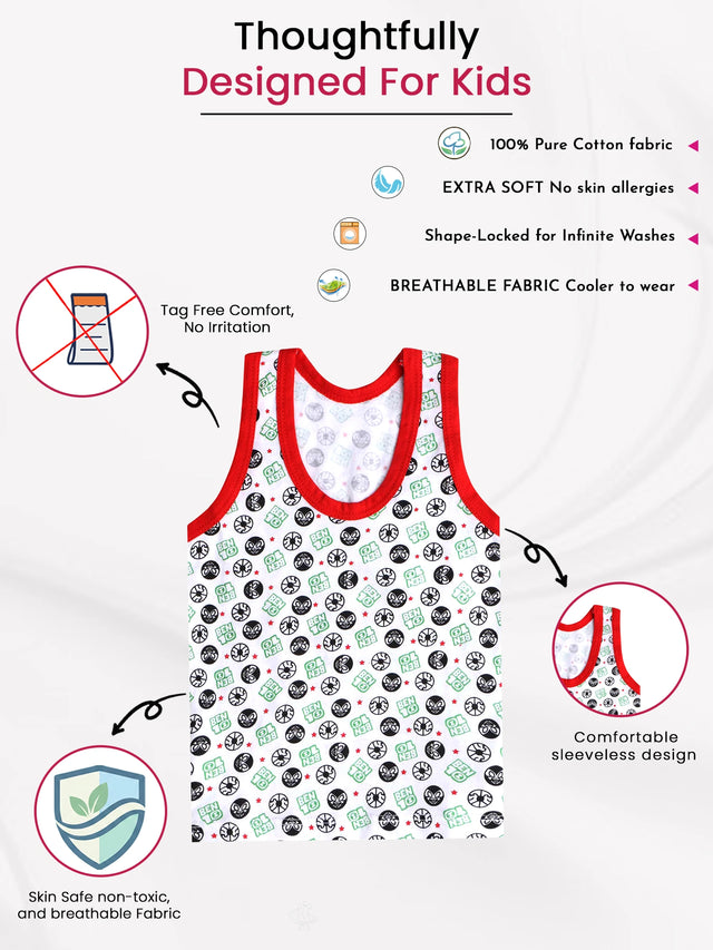 Boys Benten Innerwear Vest 100% Cotton Skin Friendly Lightweight Round Neck Sleeveless for Everyday Comfort - Pack of 3