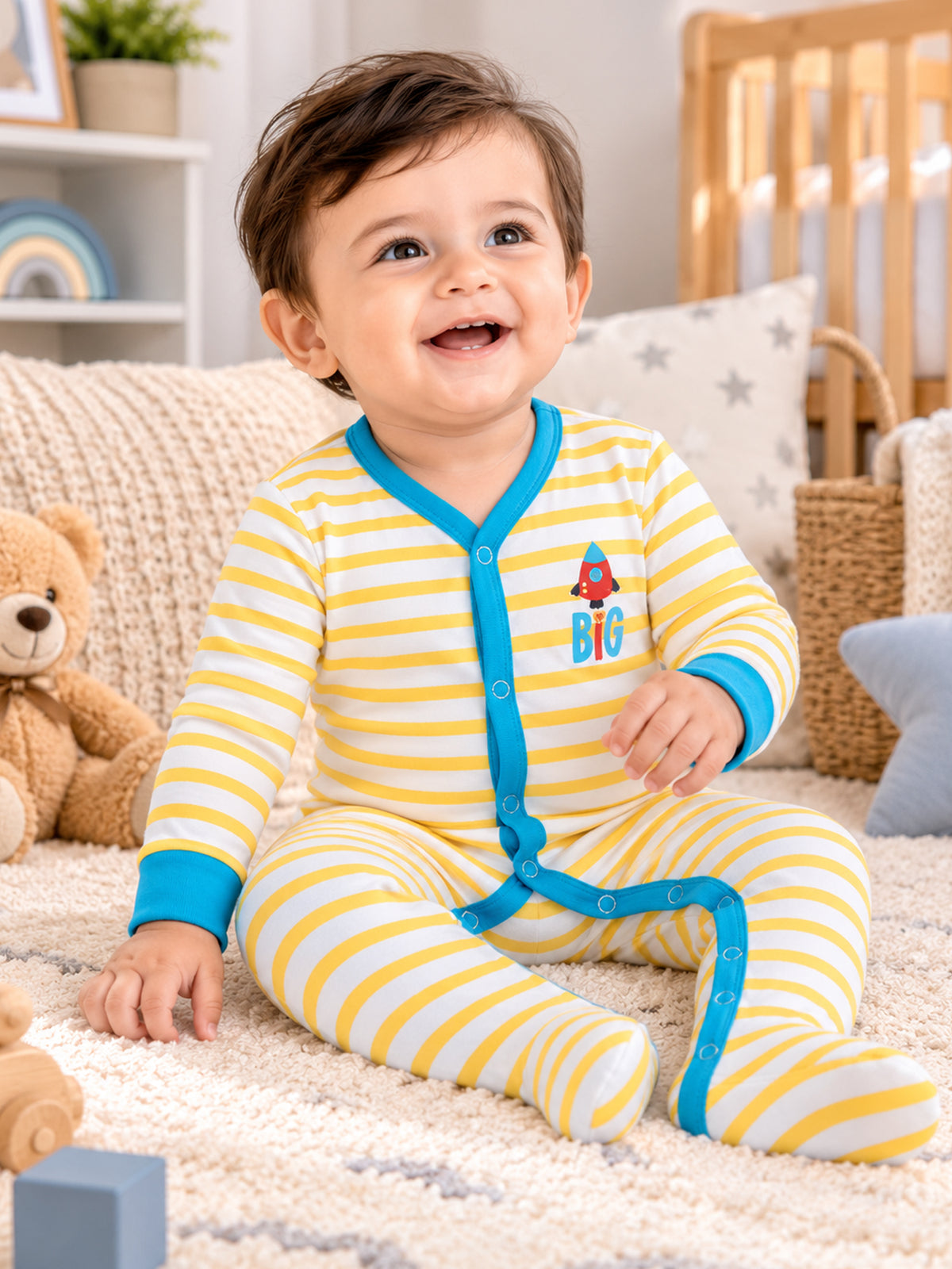 Unisex Baby 100% Cotton Full Sleeve Romper with Front Open Design for Sleepsuit Comfort and Easy Everyday Dressing