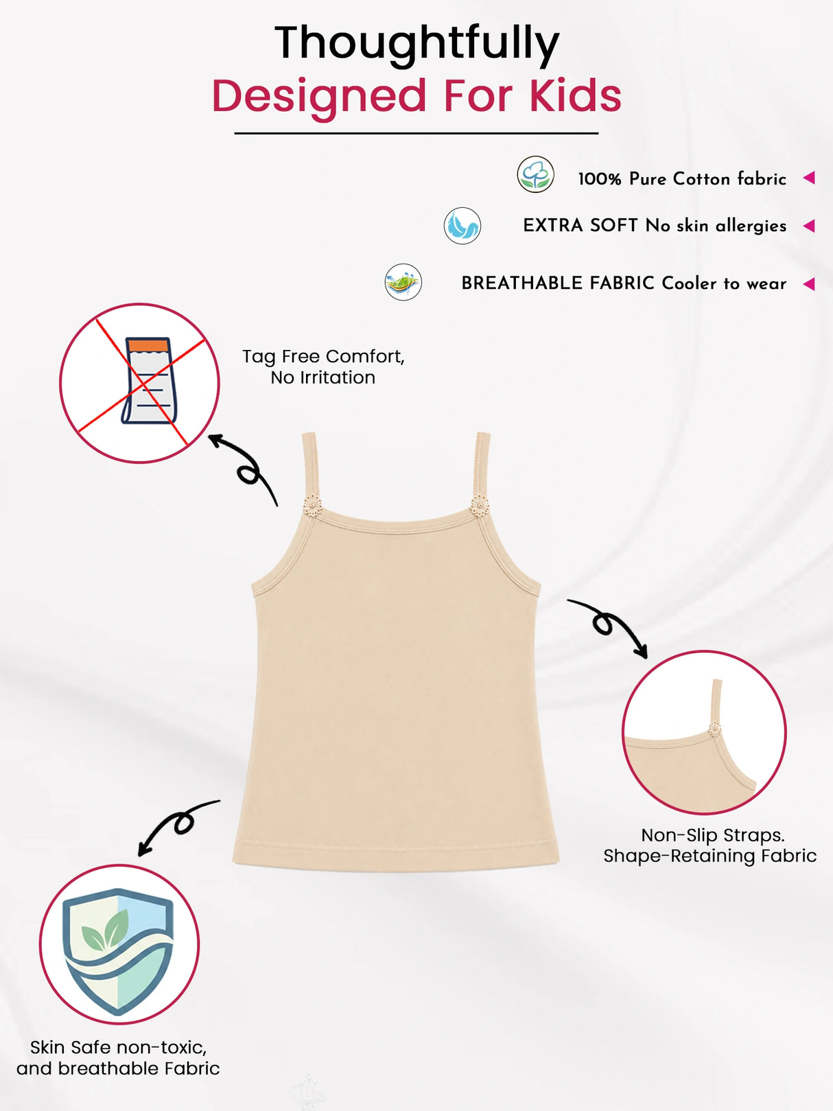 Girls 100% Cotton Printed Sleeveless Vest with Dori Neck for Everyday Innerwear Comfort and Regular Use - Pack of 4