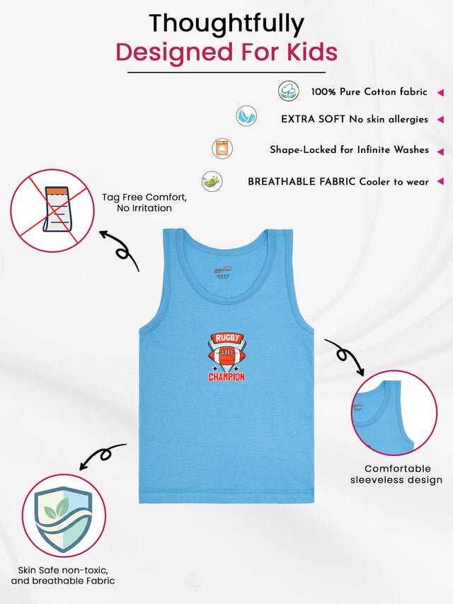 Boys Innerwear Vest Round Neck Sleeveless for Everyday Innerwear Comfort, Easy Layering and Regular Use - Pack of 3