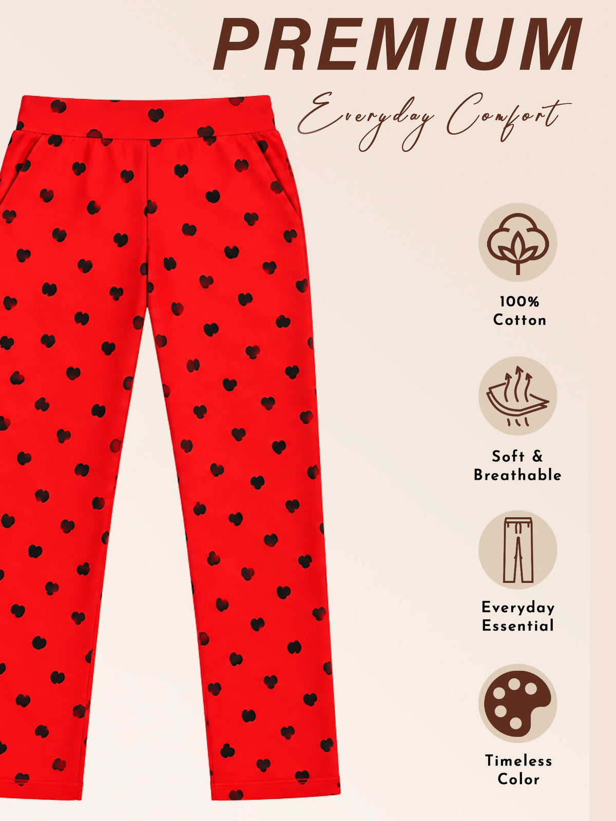 Women 100% Cotton Lower Pyjama with Side Pockets and Skinny Fit Track Pant Style for Casual Active Wear