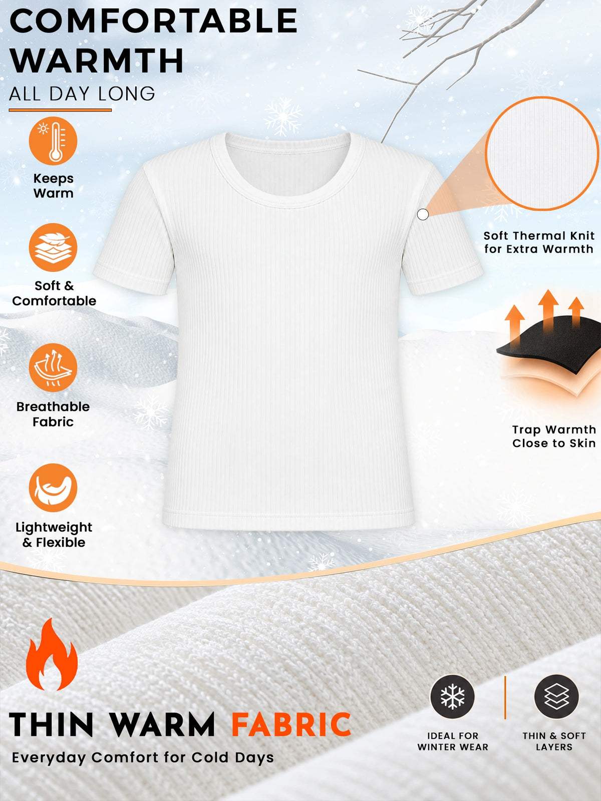 Unisex Half Sleeve Thermal Top with Round Neck Design for Comfortable Winter Innerwear and Regular Use - Pack of 1