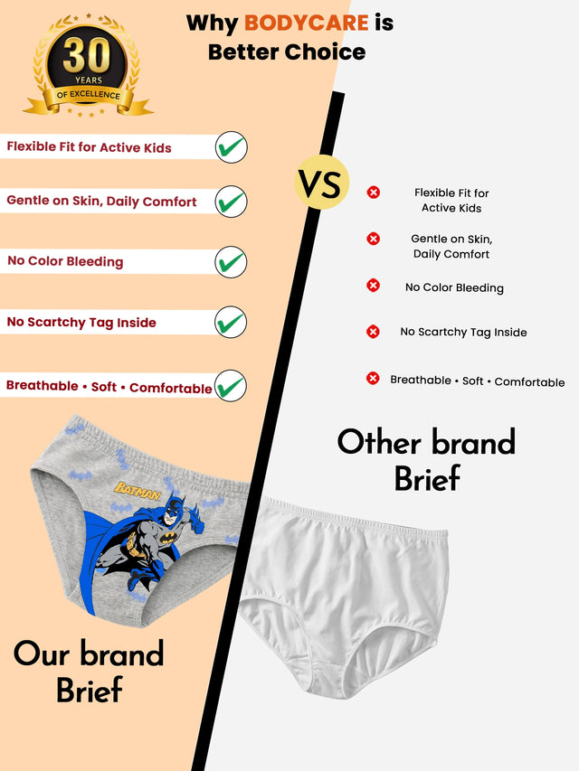Boys 100% Cotton Brief with Inner Elastic for Everyday Innerwear Comfort and Wardrobe Use - Pack of 3