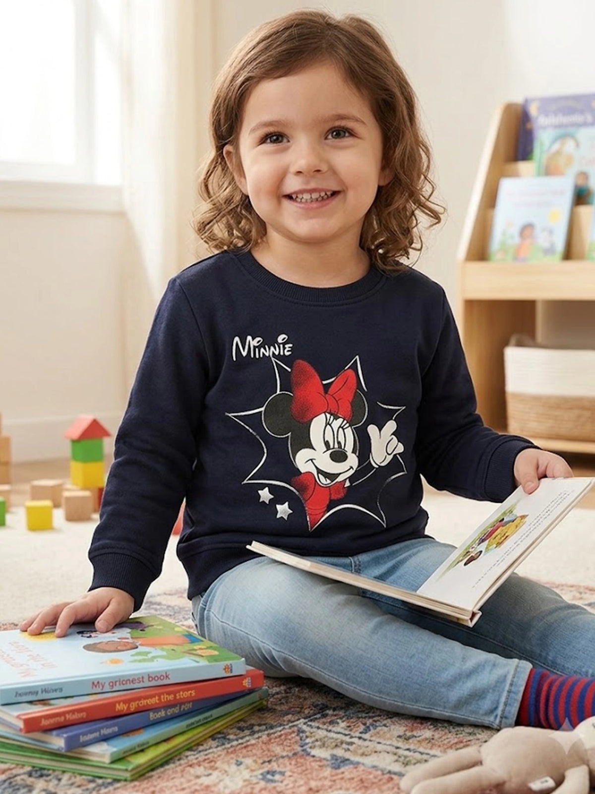 Baby Girls Minnie & Friends Printed Round Neck Full Sleeve Sweatshirt for Casual Styling and Everyday Comfort