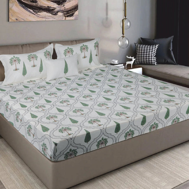 King Size Hosiery Fitted Bedsheet Botanical Print - Bodycare