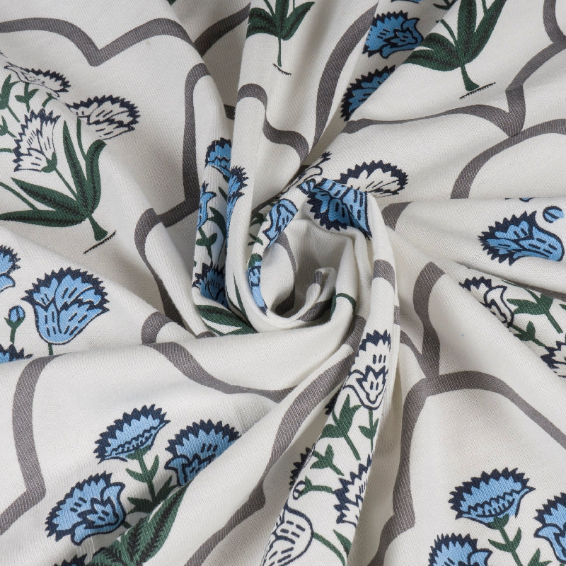 King Size Cotton Fitted Bedsheet Handblock Floral - Bodycare