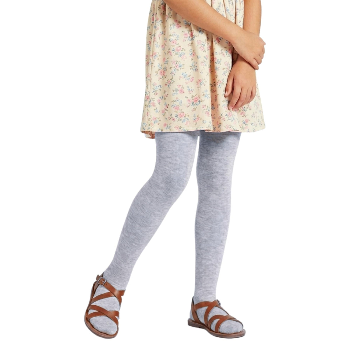 Girls' Non Terry Stretch Tights - Lt Grey Mlng - 8