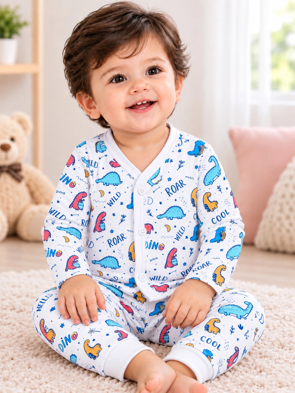 Unisex Front Open Thermal Suit with Cotton Rich Fabric, Full Sleeve Top and Pant Combo for Winter Comfort
