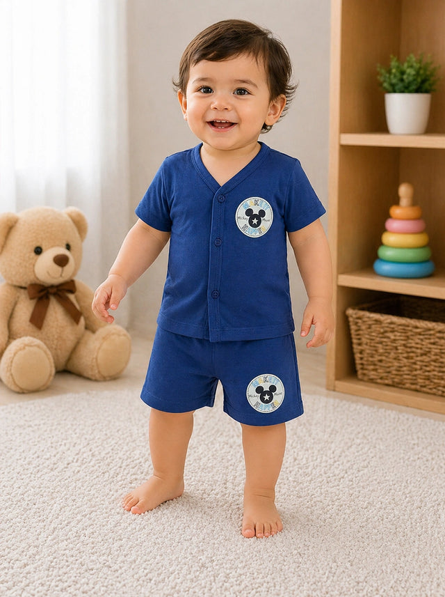 Baby 100% Cotton Front Open Half Sleeves Set for Easy Dressing, Casual Wear and Everyday Comfort Use