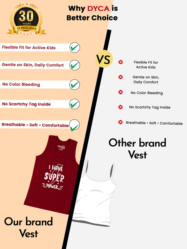 Boys 100% Cotton Printed Round Neck Sleeveless Innerwear Vest for Everyday Comfort and Regular Use - Pack of 4