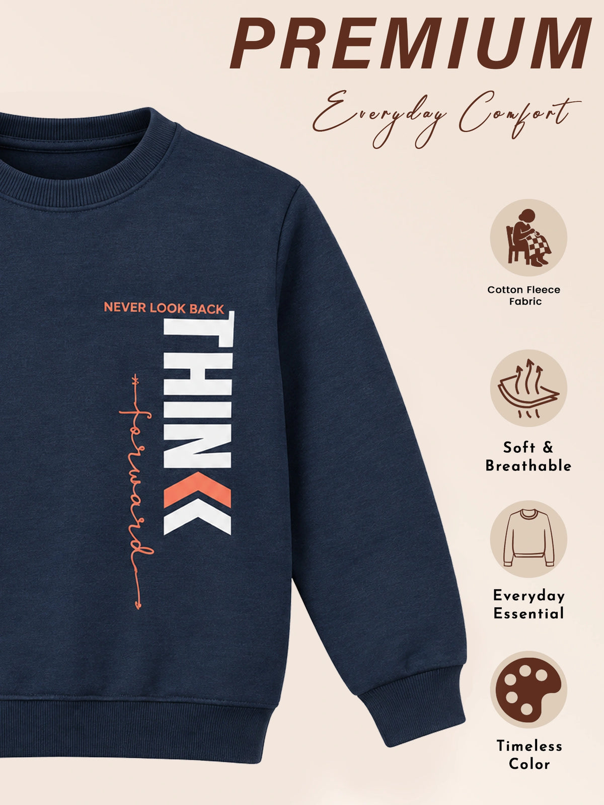 Boys Round Neck Full Sleeves Sweatshirt for Casual Wear, Lounge Comfort, Easy Movement and Regular Wardrobe Use