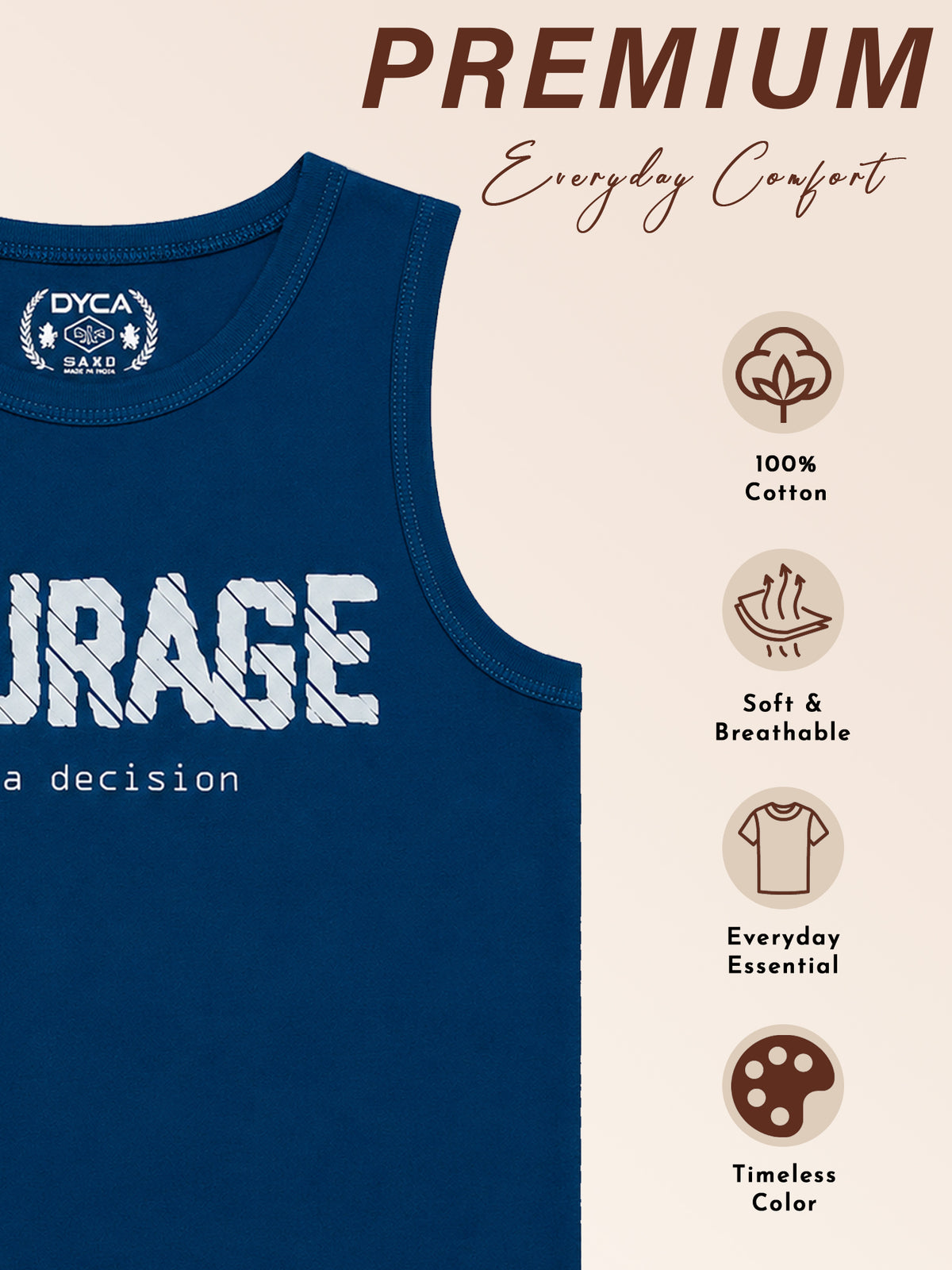 Boys Cotton Printed Sleeveless T-Shirt with Round Neck and Regular Fit for Casual Wear and Easy Movement