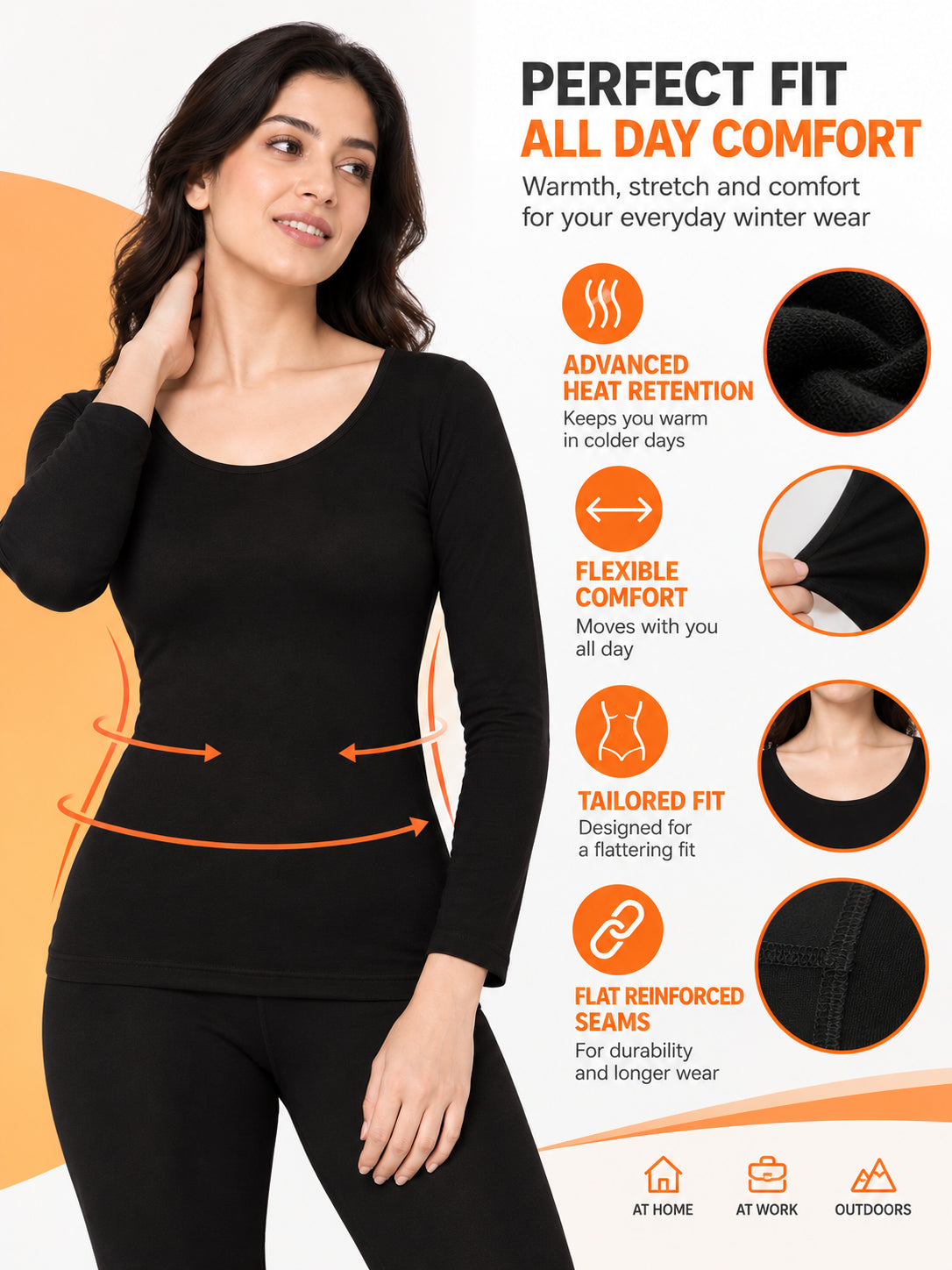 Women Thermal Top Round Neck Full Sleeves for Winter Layering, Comfortable Coverage and Cold Weather Essentials - Pack of 1