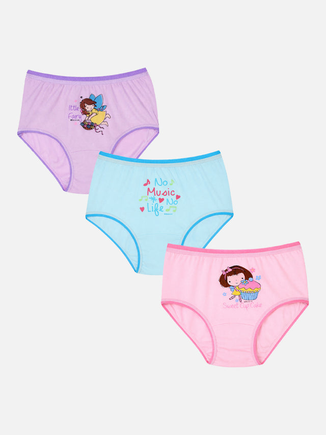 Girls Printed Panty 100% Cotton Underwear with Top Elastic for Soft Comfort and Daily Innerwear Use - Pack of 3