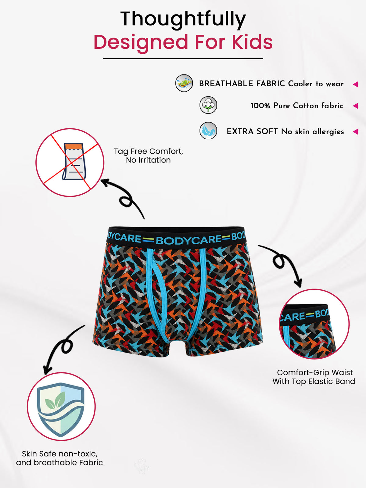 Boys Cotton Solid Innerwear Trunks with Top Elastic, Soft Breathable Fabric and Comfortable Stretch Fit - Pack of 2
