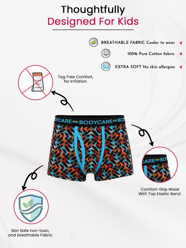 Boys Cotton Solid Innerwear Trunks with Top Elastic, Soft Breathable Fabric and Comfortable Stretch Fit - Pack of 2