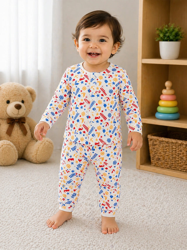 Unisex Front Open Full Sleeves Pyjama Set for Easy Dressing, Nightwear Comfort and Everyday Lounge Essentials - Pack of 1