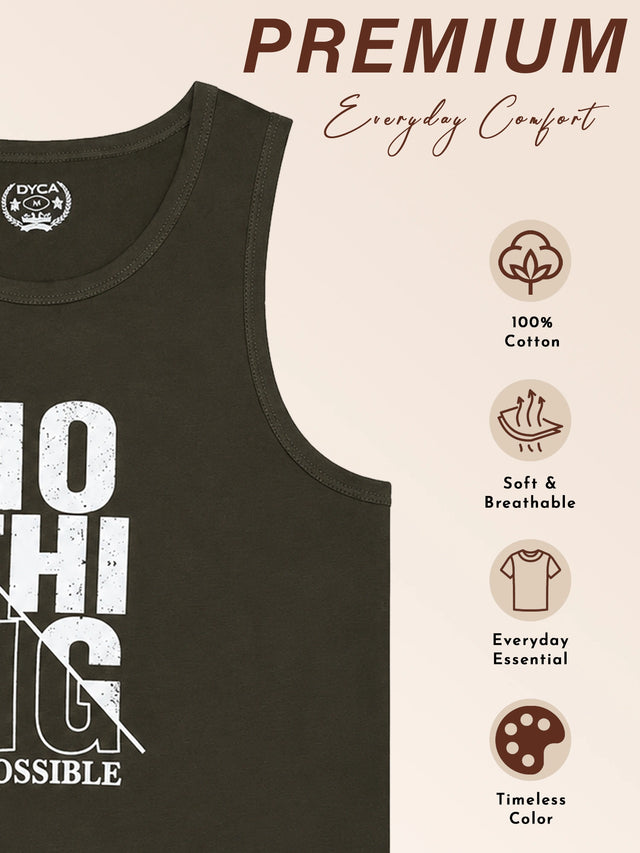 Men Cotton Printed Sleeveless T-Shirt with Round Neck, Tank Top Styling and Regular Fit for Casual Wear Comfort