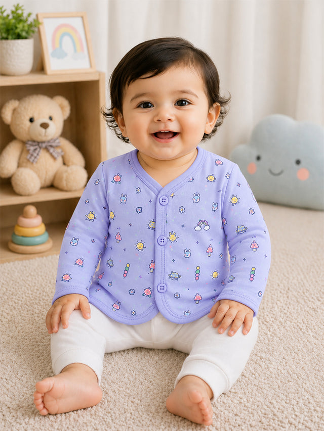 Unisex Baby Printed Front Open Top for Easy Dressing, Comfortable Daily Wear and Regular Wardrobe Use - Pack of 3