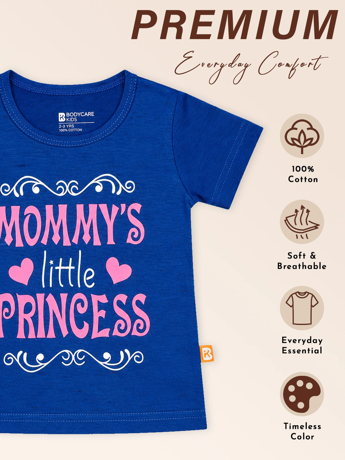 Baby Girls Round Neck Half Sleeve T-Shirt for Casual Dressing, Easy Movement and Regular Wardrobe Use - Pack of 1