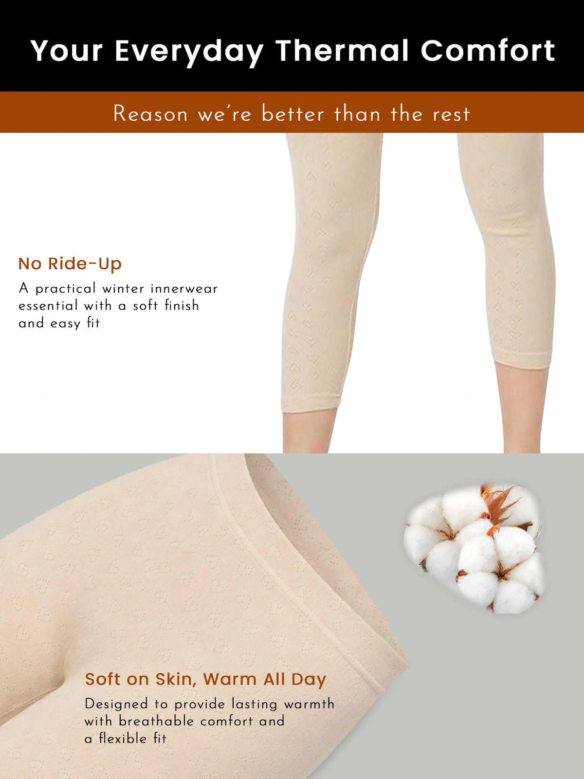 Women Regular Mid Rise Thermal Bottom for Winter Base Layering, Cold-Weather Comfort and Everyday Warm Innerwear - Pack of 1