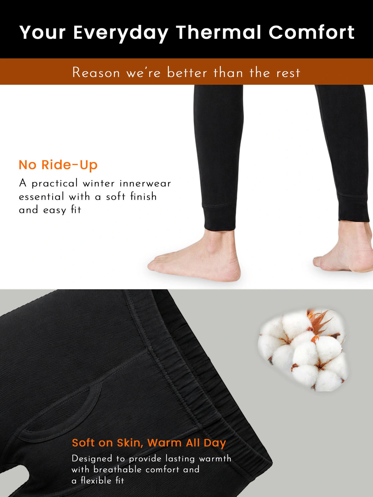 Men Thermal Bottom for Winter Wear, Warm Base Layer Comfort, Cold Weather Protection and Regular Inner Use