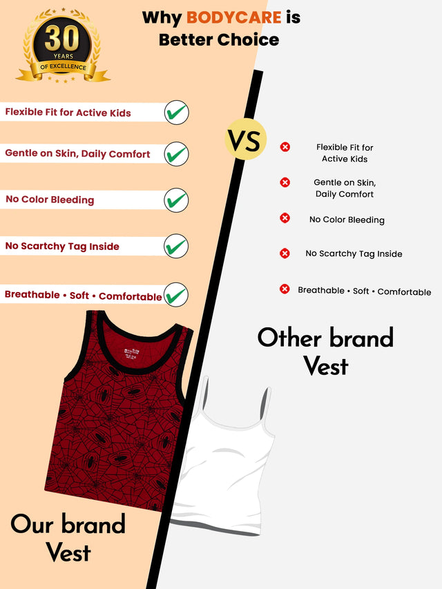Boys 100% Cotton Sleeveless Round Neck Vest with Regular Fit for Comfortable Daily Innerwear Use - Pack of 4