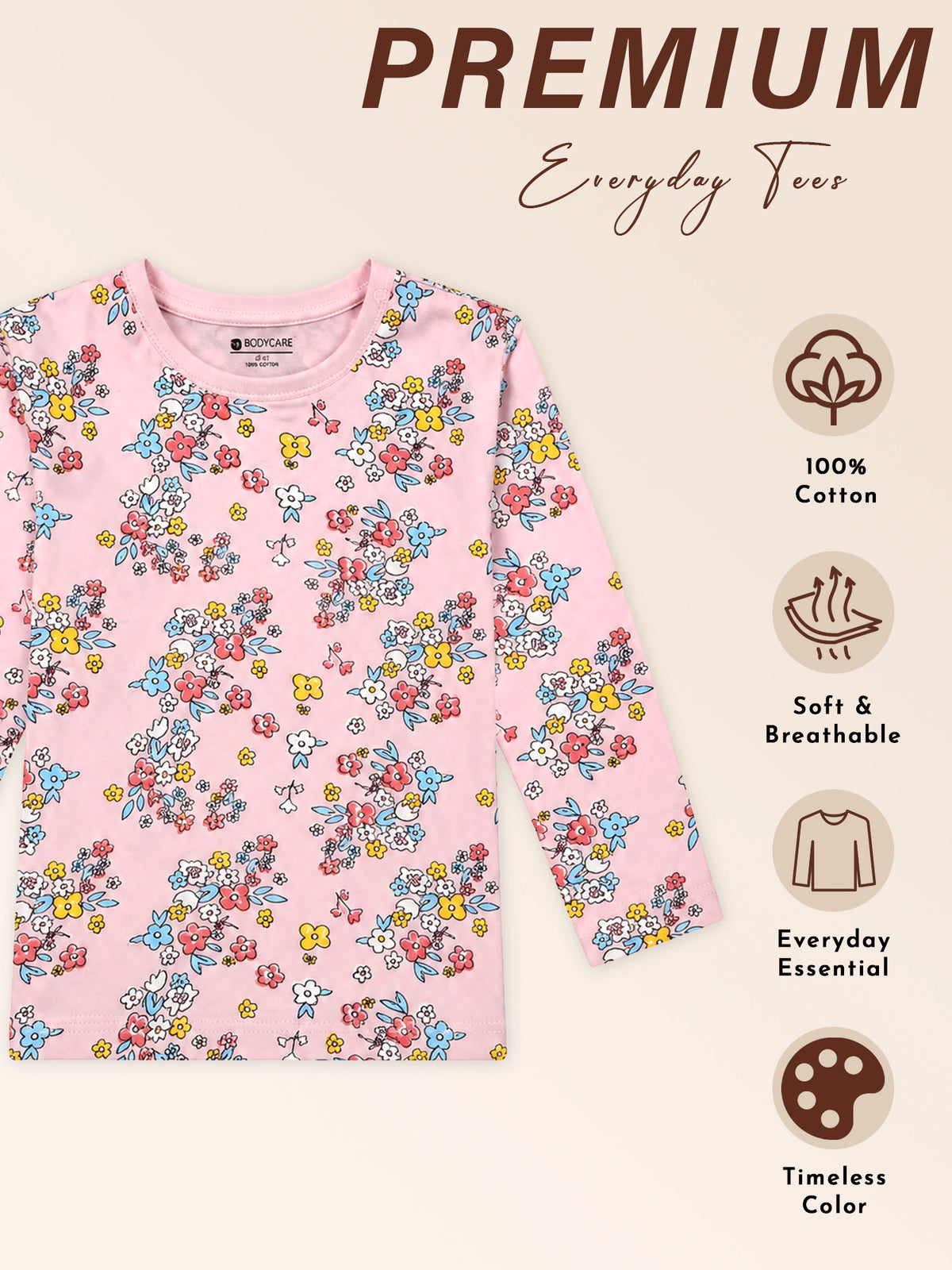 Baby Girls Cotton Interlock T-Shirt with Regular Fit and Soft Breathable Fabric for Everyday Casual Wear