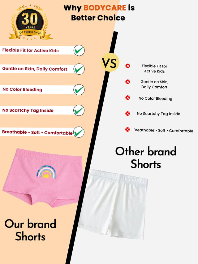 Girls 100% Cotton Boyshorts Inner Elastic Pack of 3 - Bodycare