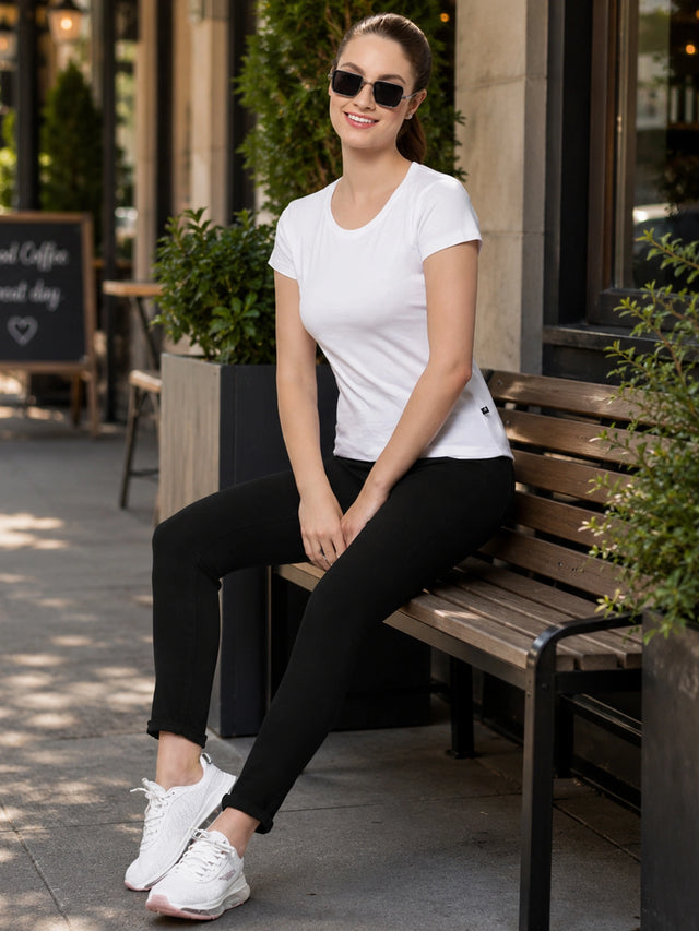 Women Solid T-Shirt Round Neck Half Sleeves with Clean Everyday Styling for Casual Wear and Comfort Essentials