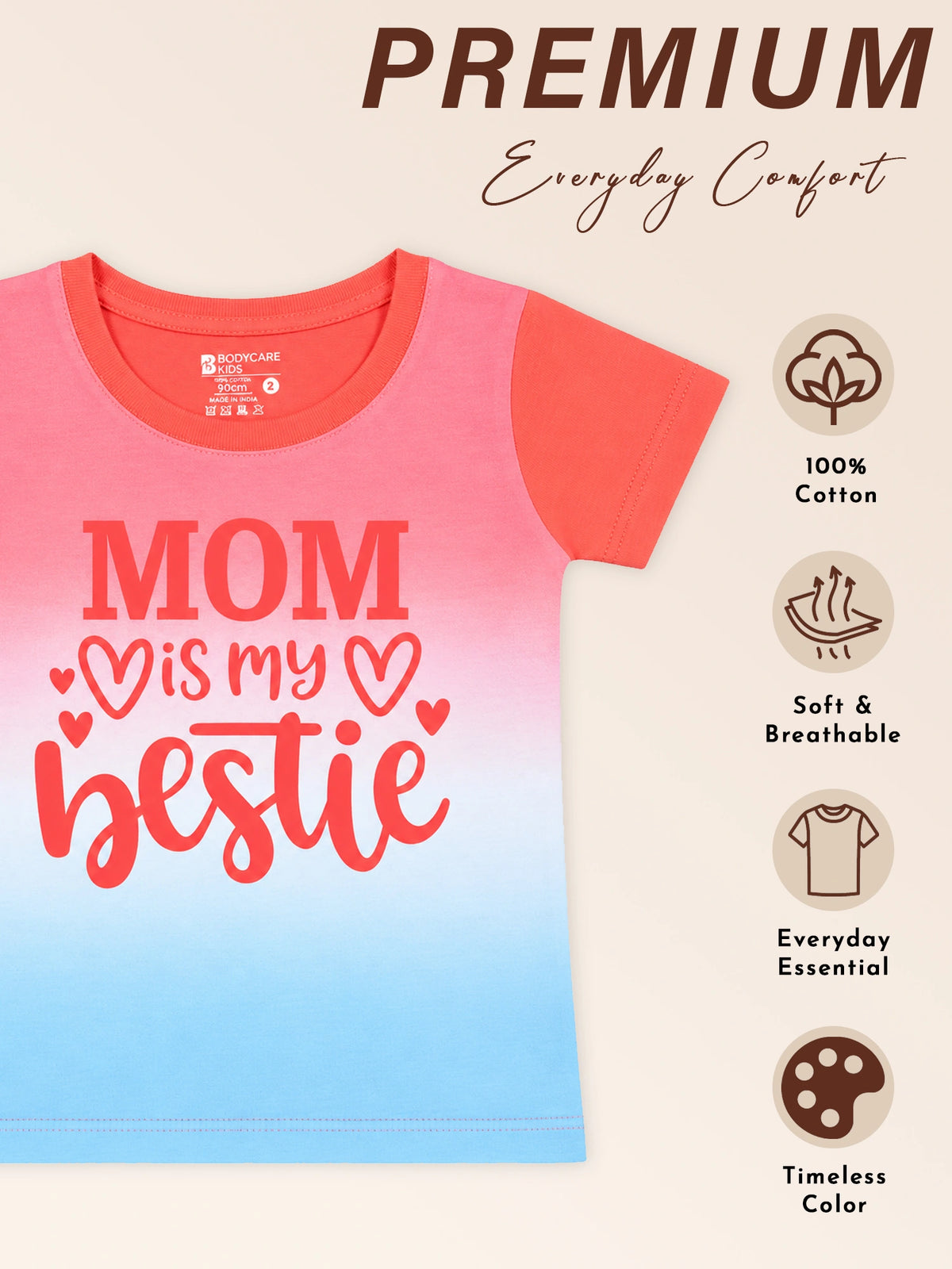 Baby Girls Round Neck Half Sleeve T-Shirt for Casual Wear, Easy Movement, Everyday Comfort and Regular Use