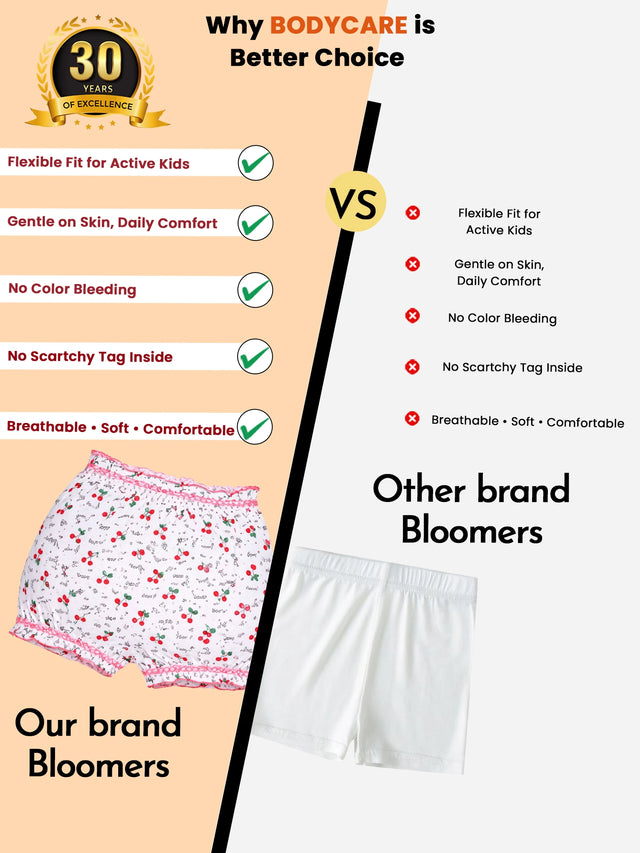Girls Bloomer with Attached Elastic for Everyday Innerwear Comfort, Easy Movement and Regular Use - Pack of 3